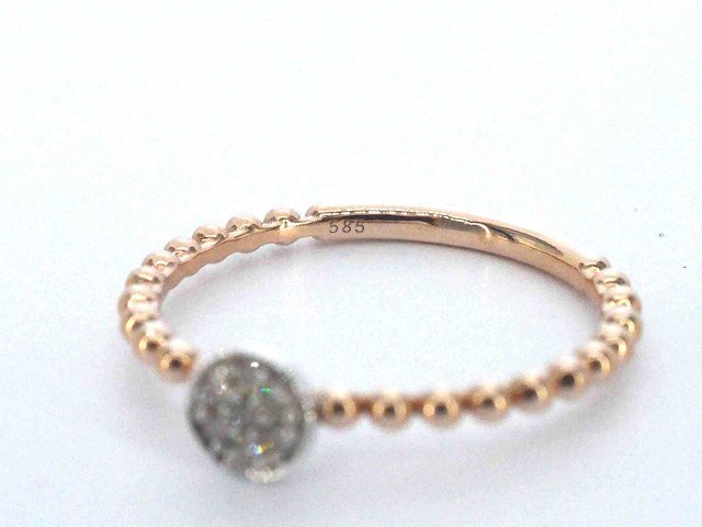 Rosegouden ring met centraal een rondje vol gezet met diamanten - afbeelding 8 van  9