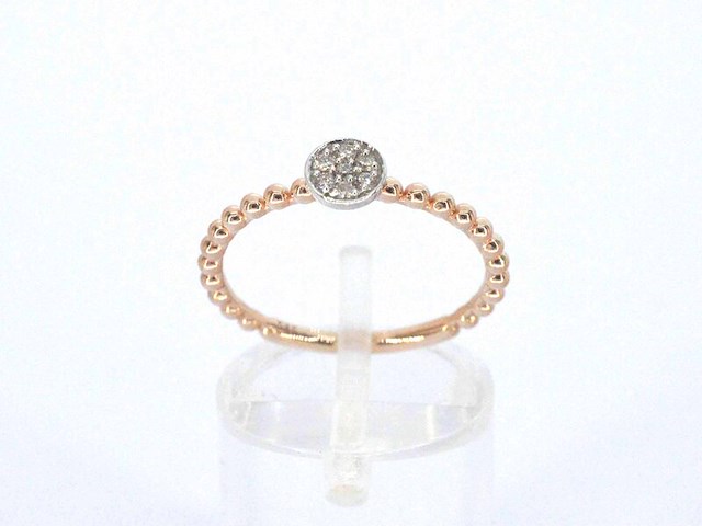 Rosegouden ring met centraal een rondje vol gezet met diamanten - afbeelding 6 van  10