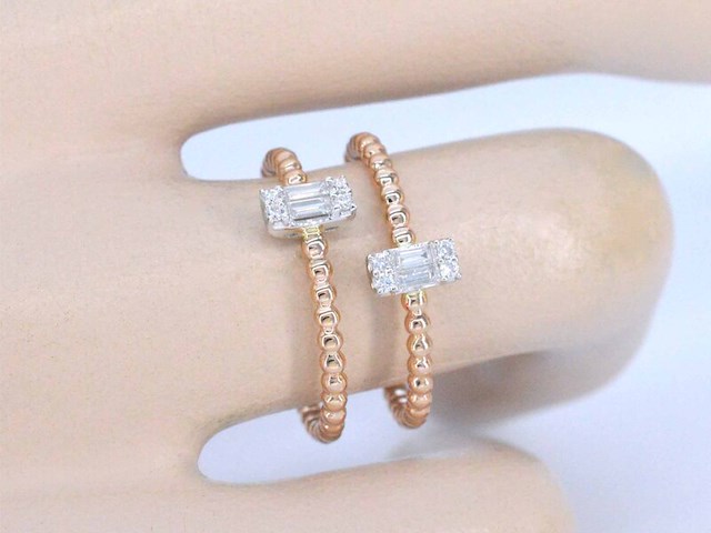 Rosegouden ring met diamanten gezet - afbeelding 2 van  9