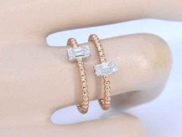 Rosegouden ring met diamanten gezet - afbeelding 4 van  11