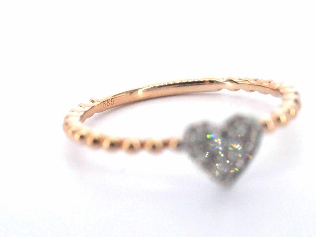 Rosegouden ring met een hartje vol gezet met diamanten - afbeelding 8 van  10
