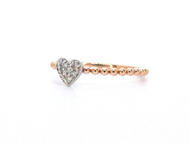 Rosegouden ring met een hartje vol gezet met diamanten - afbeelding 4 van  10