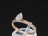 Rosegouden ring met een peer geslepen diamant - afbeelding 6 van  11