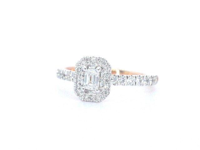 Rosegouden ring met natuurlijke baguette en briljant geslepen diamanten - afbeelding 4 van  8