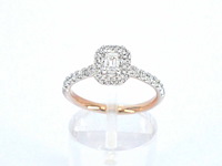 Rosegouden ring met natuurlijke baguette en briljant geslepen diamanten - afbeelding 5 van  8