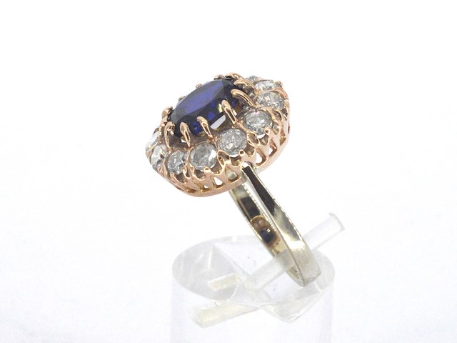 Rosegouden ring met natuurlijke diamanten en een blauwe edelsteen - afbeelding 9 van  11