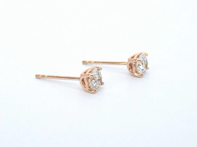 Rosegouden solitair oorbellen diamant 1.00 ct - afbeelding 4 van  8