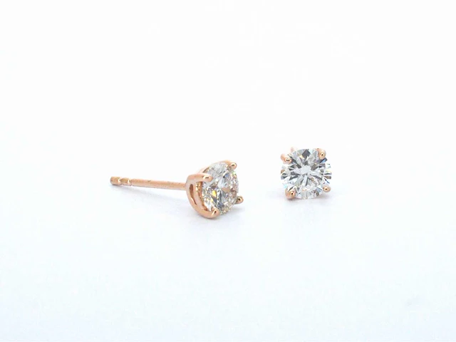 Rosegouden solitair oorbellen diamant 1.00 ct - afbeelding 6 van  8