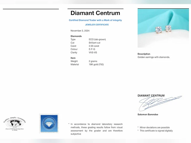 Rosegouden solitair oorbellen diamant 2.00 ct - afbeelding 9 van  9