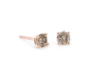 Rosegouden solitair oorbellen met cognac diamanten - afbeelding 1 van  8