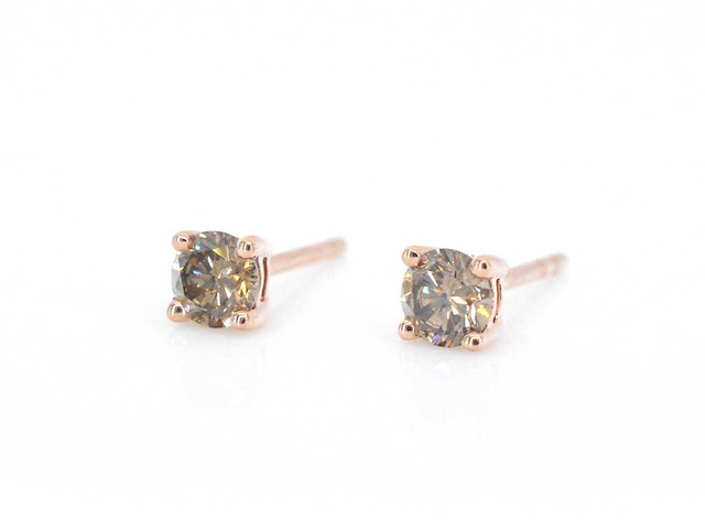 Rosegouden solitair oorbellen met cognac diamanten - afbeelding 4 van  8