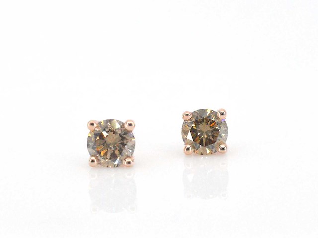 Rosegouden solitair oorbellen met cognac diamanten - afbeelding 7 van  8