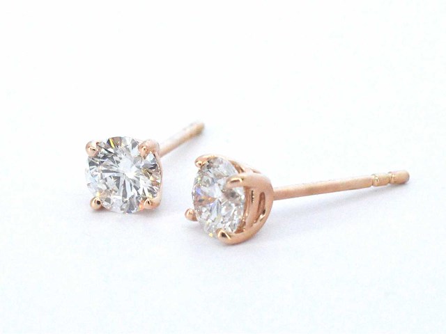 Rosegouden solitaire oorbellen diamant 1.00 carat - afbeelding 1 van  8