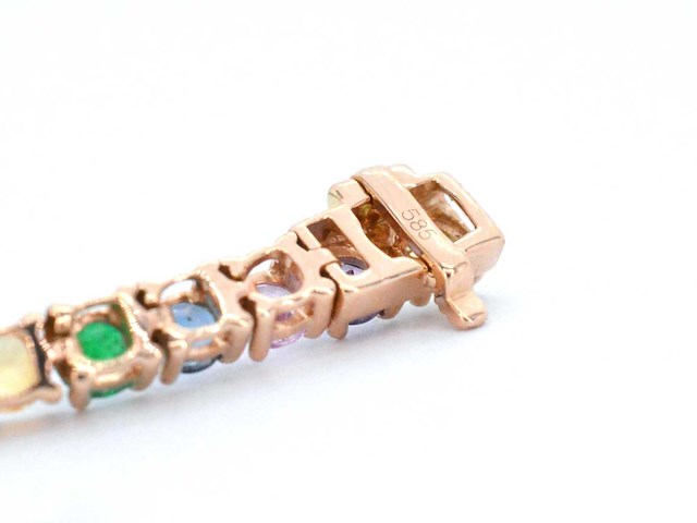 Rosegouden tennisarmband met multi colour edelstenen - afbeelding 9 van  9