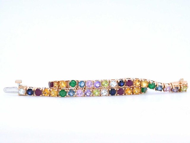 Rosegouden tennisarmband met multi colour edelstenen - afbeelding 8 van  10