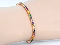Rosegouden tennisarmband met multi colour edelstenen - afbeelding 2 van  8