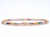 Rosegouden tennisarmband met multi colour edelstenen - afbeelding 3 van  8