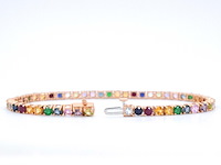 Rosegouden tennisarmband met multi colour edelstenen - afbeelding 4 van  8