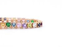 Rosegouden tennisarmband met multi colour edelstenen - afbeelding 6 van  8
