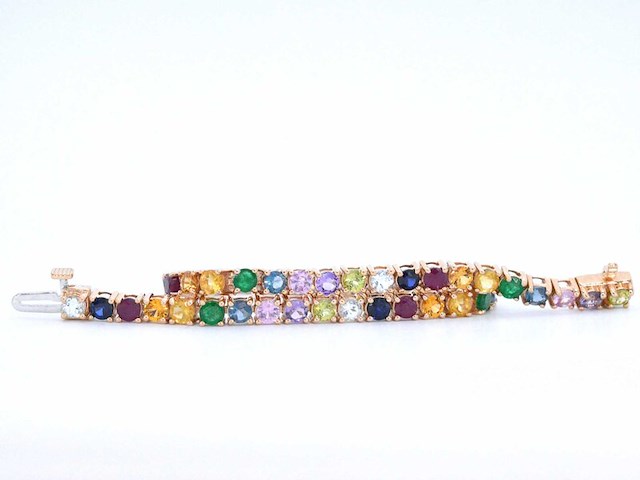 Rosegouden tennisarmband met multi colour edelstenen - afbeelding 7 van  8
