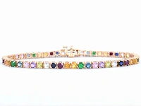 Rosegouden tennisarmband met multi colour edelstenen