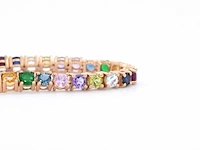 Rosegouden tennisarmband met multi colour edelstenen - afbeelding 7 van  10