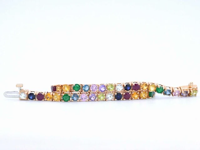 Rosegouden tennisarmband met multi colour edelstenen - afbeelding 8 van  10