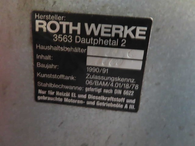 Roth werke - 1990 - dieseltank 1000l - afbeelding 5 van  6