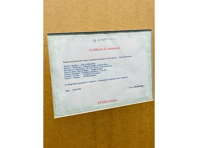 Roy lichtenstein lithograaf - gesigneerd met certificaat - afbeelding 6 van  6