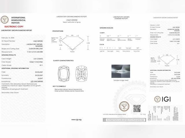Roze cushion diamant 2.01 ct - afbeelding 7 van  7