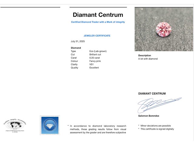 Roze diamant - 0.20 carat briljant geslepen diamant - afbeelding 3 van  4