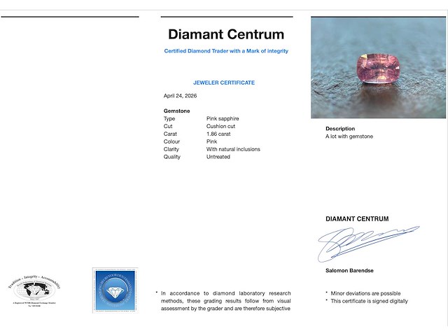 Roze saffier - 1.86 carat echte natuurlijke roze saffier - afbeelding 1 van  2