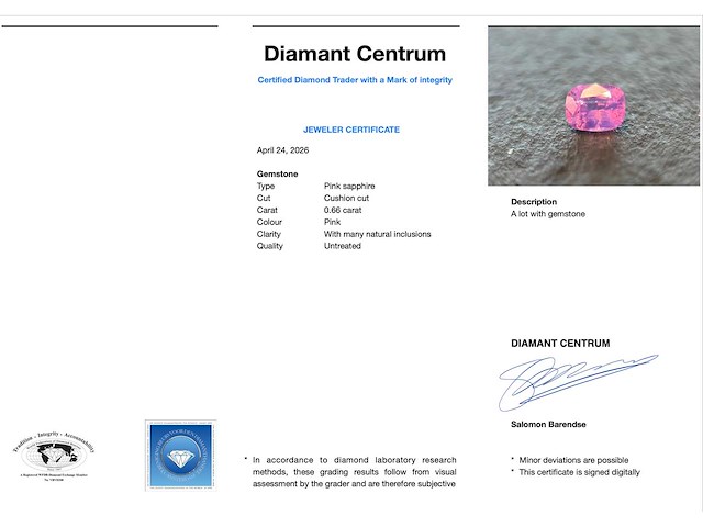 Roze saffier 0.66 carat natuurlijke roze saffier - afbeelding 3 van  4