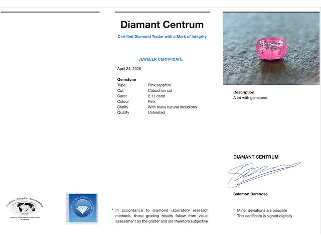 Roze saffier 2.11 carat natuurlijke roze saffier - afbeelding 3 van  4