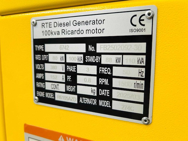 Rte - 2025 - 6742 - 100 kva noodstroomaggregaat 380v - afbeelding 12 van  18