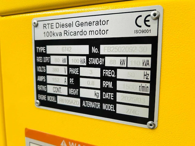 Rte - 2025 - 6742 - 100 kva noodstroomaggregaat 380v - afbeelding 23 van  24