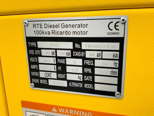 Rte - 2025 - 6742 - 100 kva noodstroomaggregaat 400v - afbeelding 9 van  16
