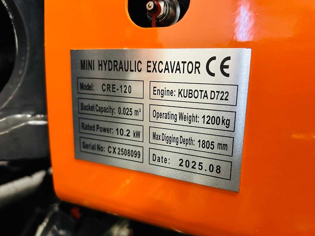 Rte - 2025 - cre120 - minigraafmachine kubota euro 5 - afbeelding 5 van  16