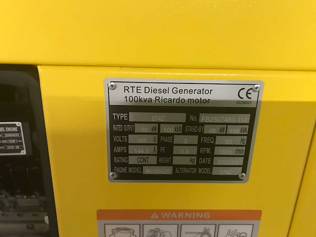 Rte - 2026 - 100 kva - noodstroomaggregaat rte 100kva - afbeelding 8 van  11