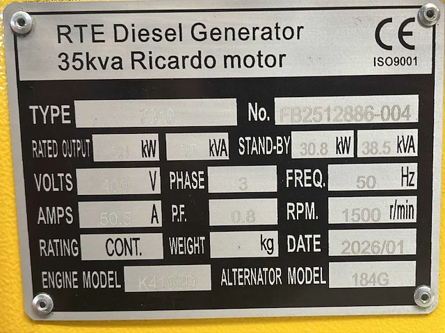 Rte - 2026 - 7310 - 35 kva noodstroomaggregaat 400v - afbeelding 20 van  24