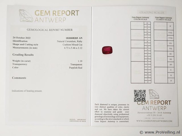 Ruby 1.19ct gra certified - afbeelding 4 van  4