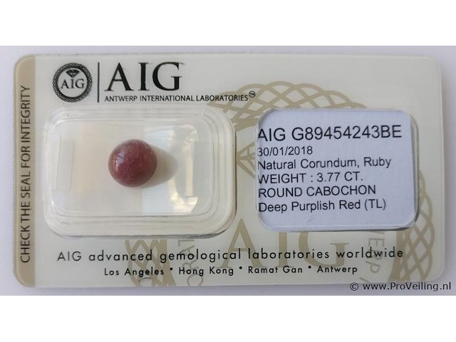 Ruby 3.77ct aig certified - afbeelding 2 van  4