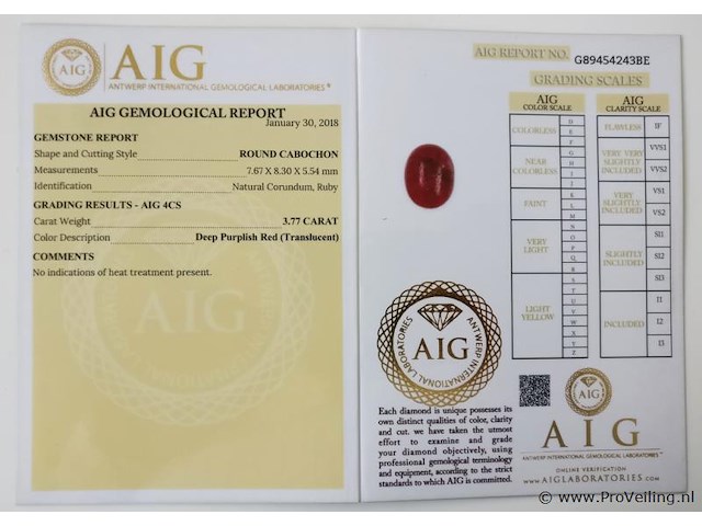 Ruby 3.77ct aig certified - afbeelding 4 van  4