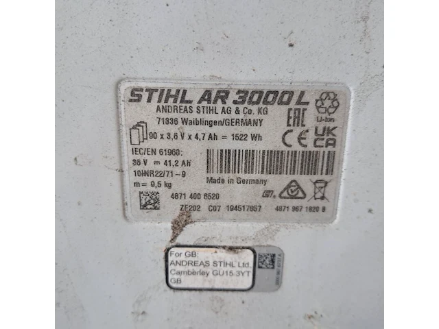 Ruggedragen accu en accu-lader, stihl, ar3000l & al500 - afbeelding 6 van  9