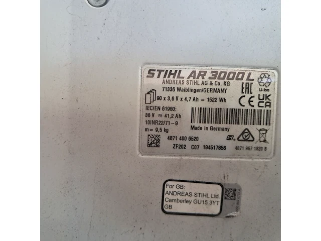 Ruggedragen accu en accu-lader, stihl, ar3000l & al500 - afbeelding 3 van  11