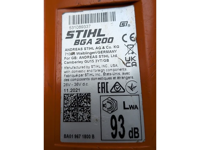 Ruggedragen accu en bladblazer, stihl, ar3000l & bga200 - afbeelding 3 van  22