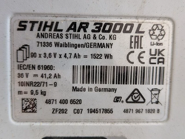 Ruggedragen accu en bladblazer, stihl, ar3000l & bga200 - afbeelding 10 van  22