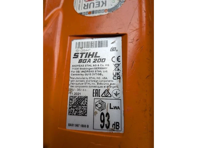 Ruggedragen accu en bladblazer, stihl, ar3000l & bga200 - afbeelding 3 van  23