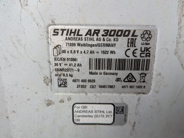 Ruggedragen accu en bladblazer, stihl, ar3000l & bga200 - afbeelding 9 van  23
