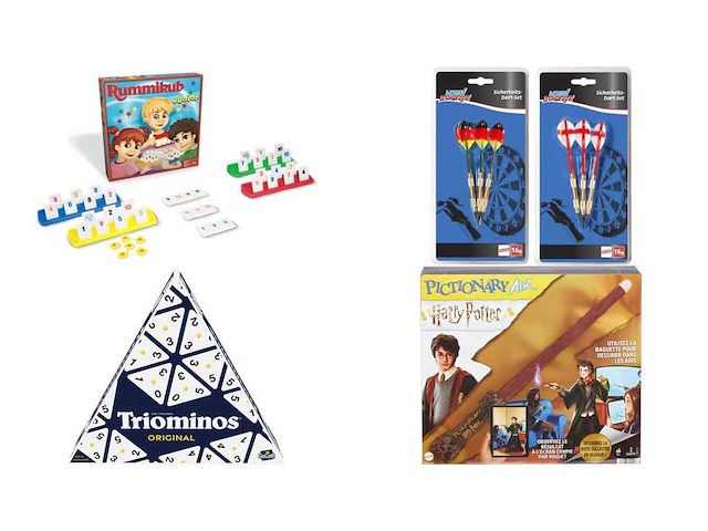 Rummikub my first + new sports - dartpijlen + goliath triominos original - bordspel - strategiespel + + pictionary air harry potter - mattel games - franstalige editie - afbeelding 1 van  2